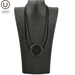 UKEBAY New Round Pendant Necklaces For Women Black Necklace Rubber Jewelry Party Clothes Accessories Gothic Sweater Chain Choker