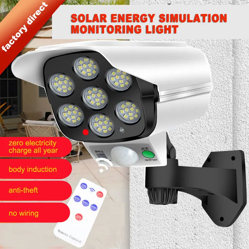 LED Solar Induction Wall Lamp Anti-thief Simulation Monitoring Wall Light with Remote for Home,Street,Swimming Pool,Courtyard