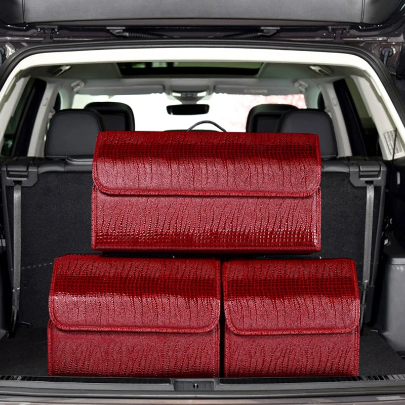 Car Trunk Storage Box Luxury Crocodile Pattern Folding Car Organizer Box Multifunction PU Leather Storage Bag Auto Accessories