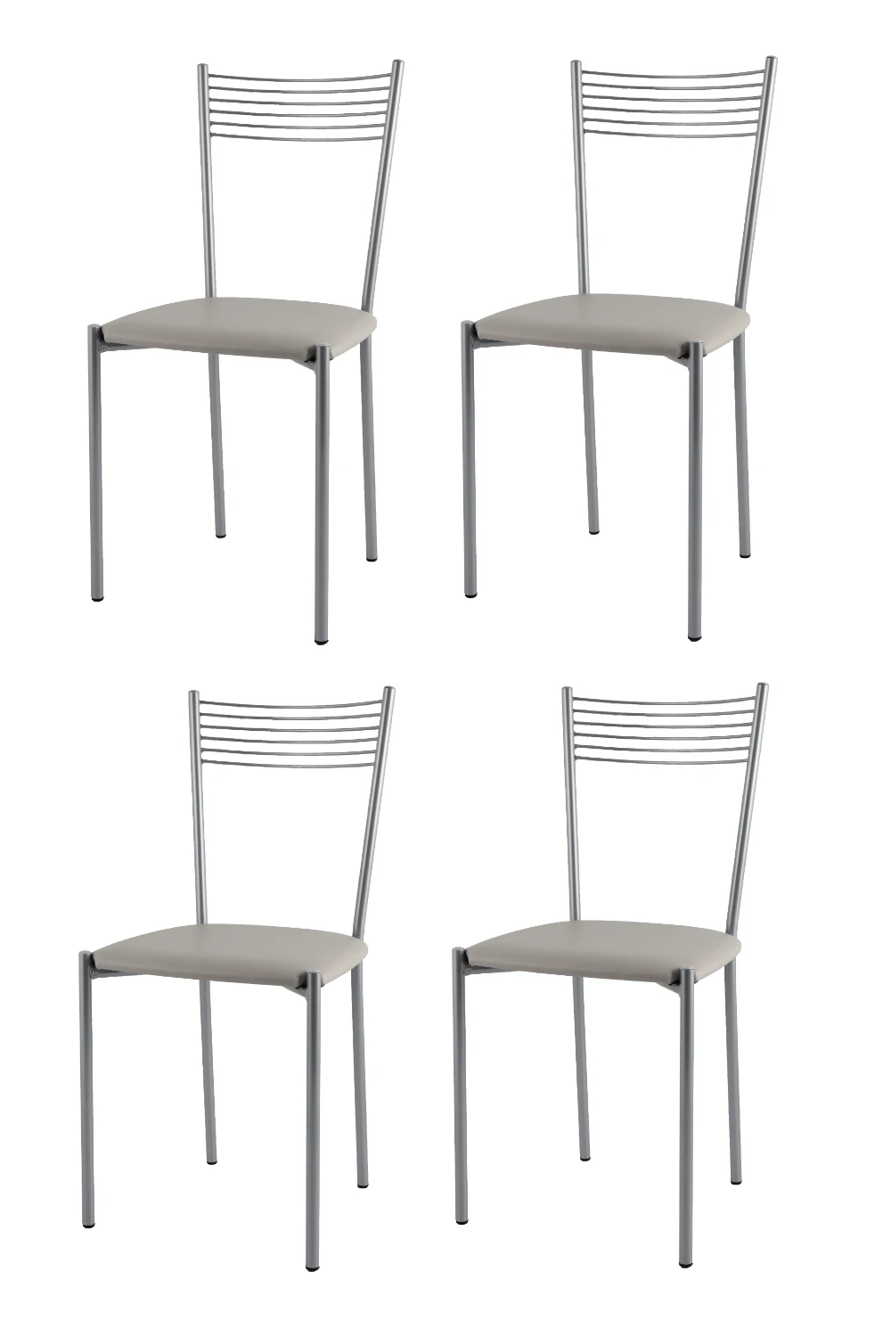 Tommychairs - Set 4 chairs Elegance for kitchen and dining room steel color aluminum and sitting in fake light gray leather