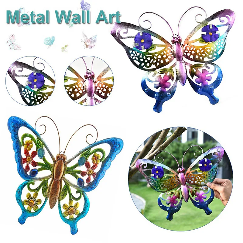 Metal Butterfly Garden Decor Colorful Hanging Double Wing Butterflies Wall Art Decorations Ornaments Gift for Outdoor Indoor