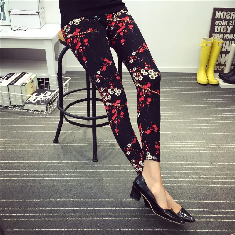 Mulheres charme leggings nova moda padrão treino jeggings melhores senhoras elástico flor calças