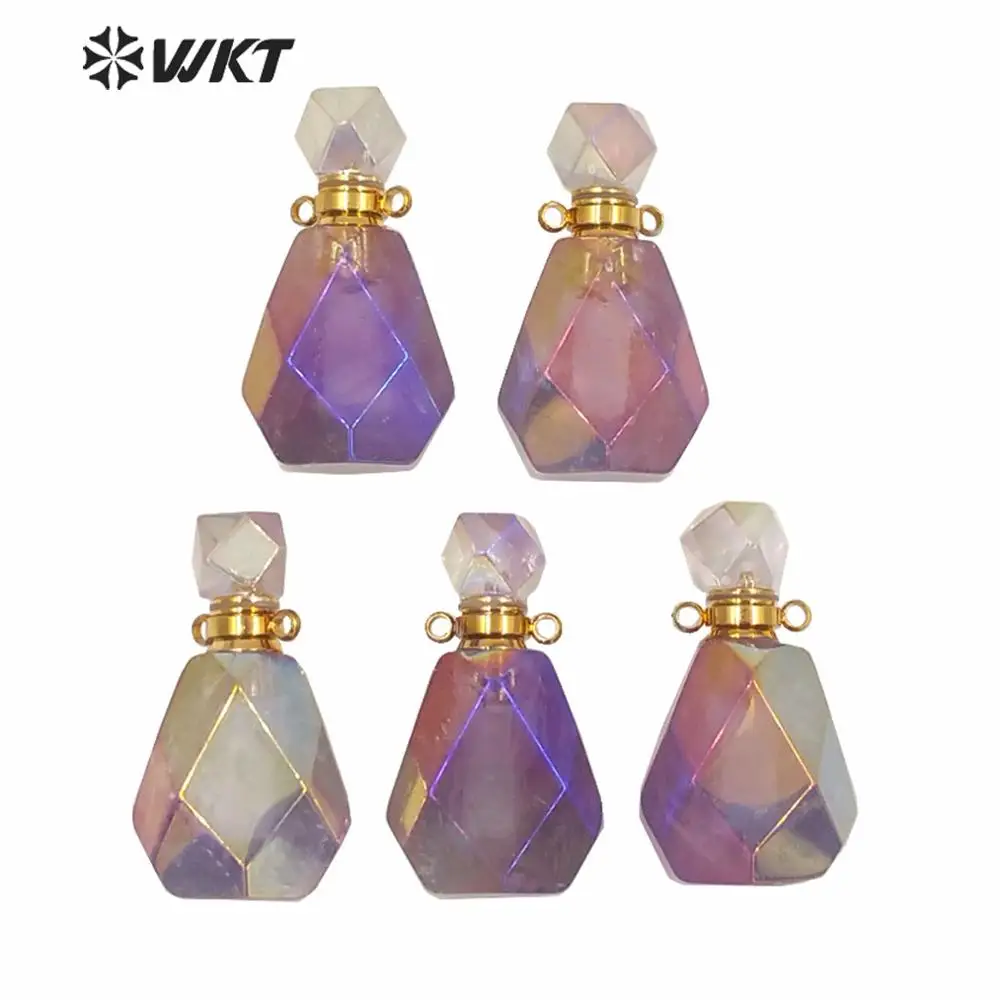 WT-P1594 High Quality Water Drop Stone Perfume Bottle Pendant Faceted Aura Spirit Purple Essential Oil New Sale Jewelry