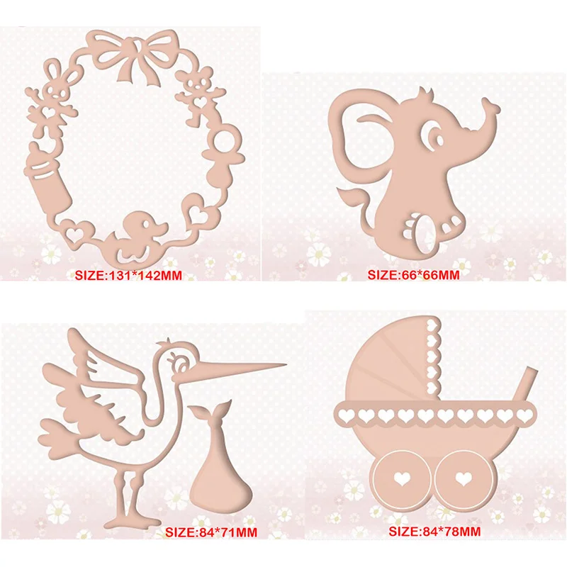 

2021 Elephant Circle Frame Metal Cutting Dies for New Baby Carriage Scrapbooking DIY Photo Album Card Making Bird Stencil