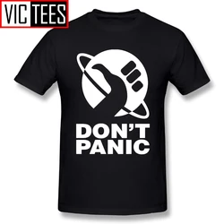 Men The Hitchhikers Guide To The Galaxy Logo Men T Shirt Don't Panic Print Men Cotton Basic T-Shirt Printing Crew Collar