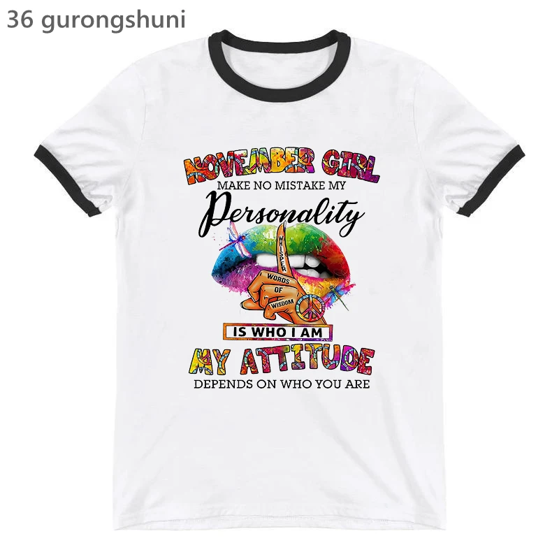 Peace Lips December Girl Make No Mistake My Personality Is Who I Am My Attitude Tshirt Women Birthday Gift T-Shirt Femme Tops