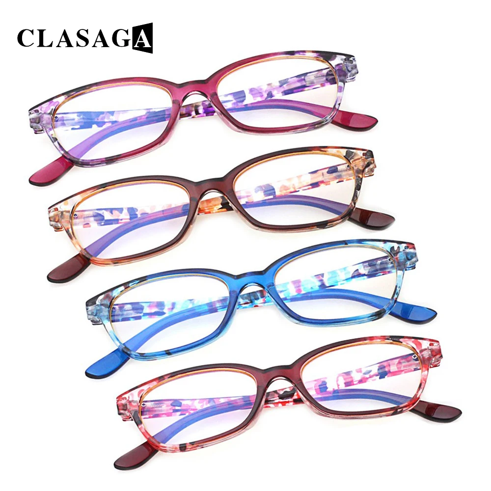 CLASAGA Reading Glasses 4 Pack Spring Hinge Men and Women HD Optical Eyeglasses Fashion Printed Mirror Legs Decorative Eyewear