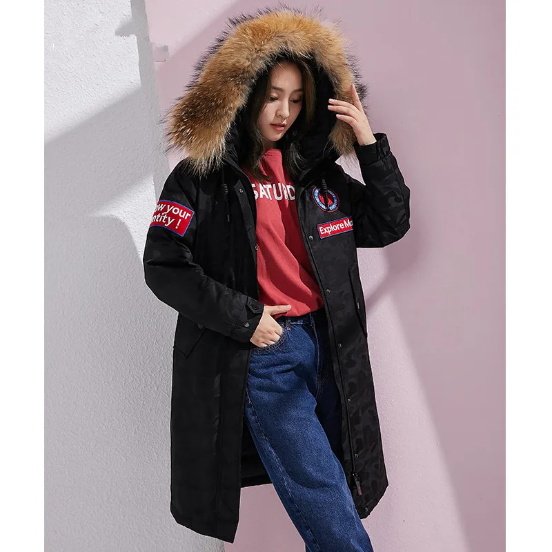 Chaqueta con capucha para Mujer, abrigo coreano de plumón, Parka deportiva con cuello de piel de mapache, Parkas de Canadá, MY1641, invierno, 2020