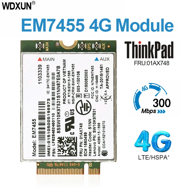 EM7455โมดูล4G LTE 00JT547 00JT542 01AX789 01AX746 4G การ์ดสำหรับแล็ปท็อป ThinkPad T460 T460S T560 X1คาร์บอน P70 P50 T470 X260