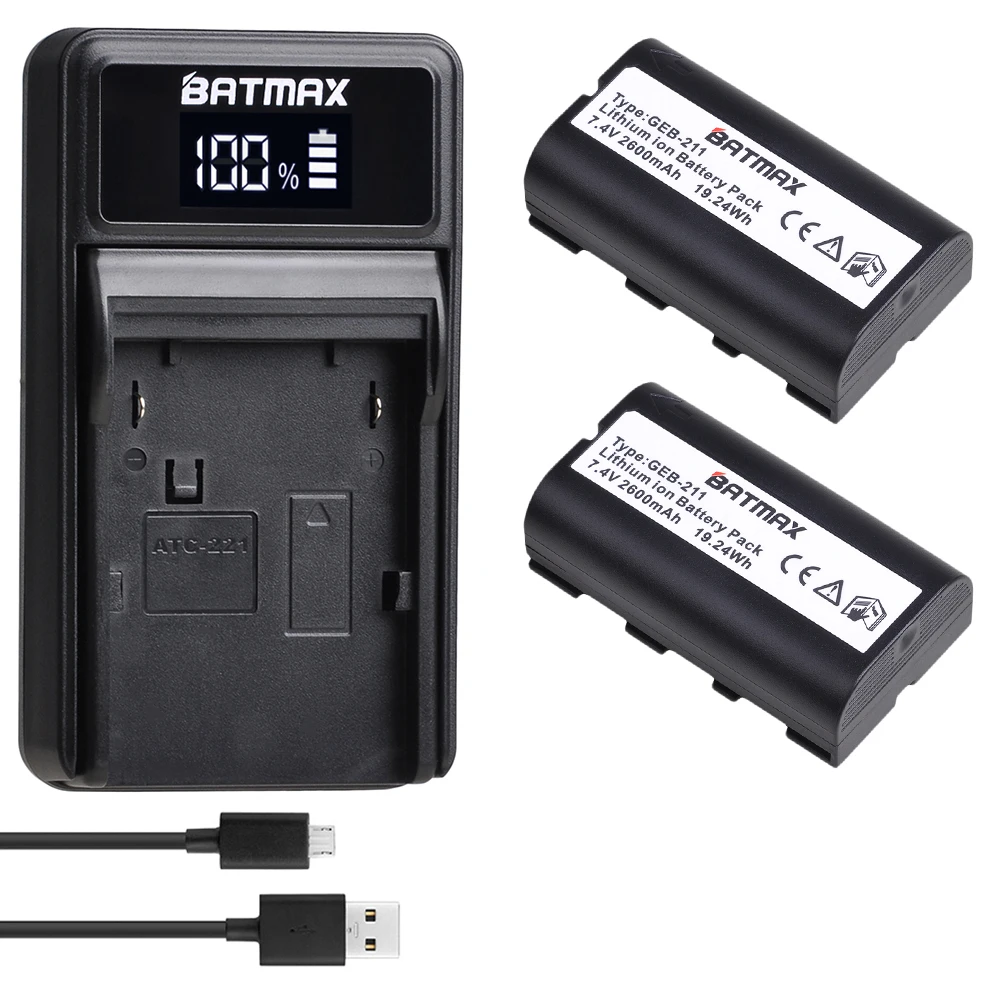 

2Pcs 2600mAh GEB211 GEB212 Battery for ATX1200 RX1200 GPS1200 GRX1200 GPS + LED USB Charger