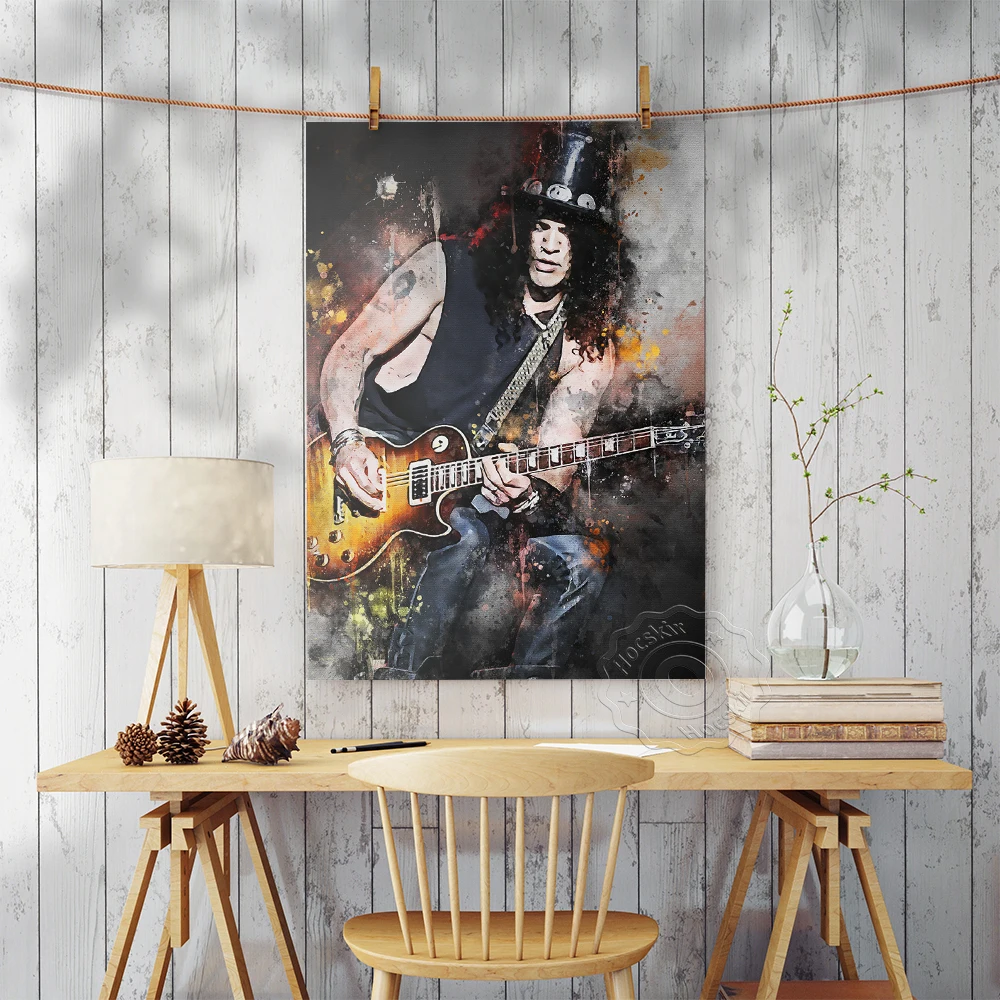 Rock Band Slash Decor Poster, Heavy Metal Music Rock Band Guitarist Art Prints, Watercolour Art Mural Canvas Painting Home Decor