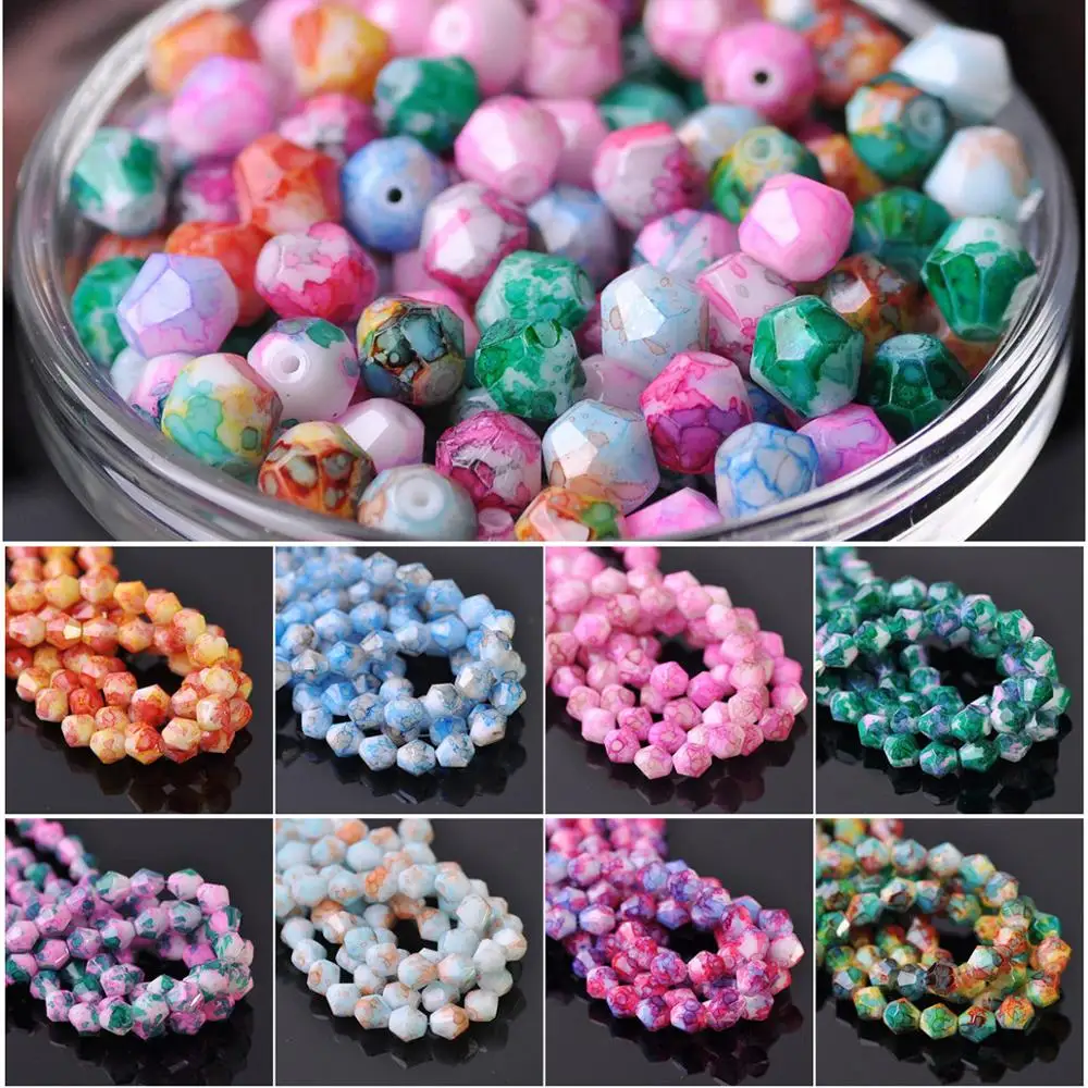 

Patterns Coated Bicone Faceted Opqaue Glass 6mm 8mm Loose Spacer Beads Wholesale lot for Jewelry Making Findings DIY