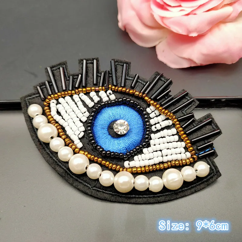 3D Handmade Rhinestone Beaded Patches Eyes Sew on Crystal Patch beading Applique Patch