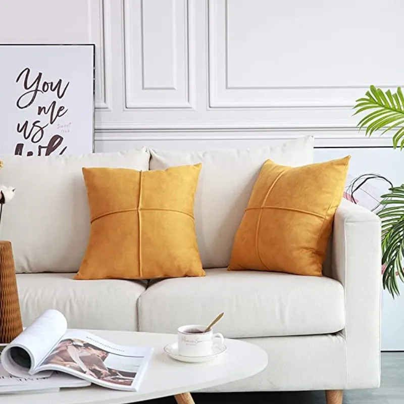 Inyahome Faux Suede Decorative Throw Pillow Cover with Cross Cushion Cover for Car Couch Sofa Bed Home Decor Coussin Canapé