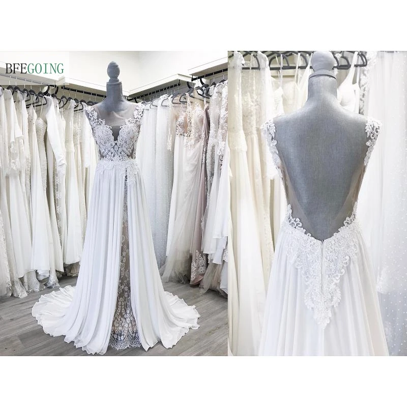 Abiti da sposa senza maniche in Tulle di pizzo in Chiffon bianco abito da sposa a trapezio lungo fino al pavimento