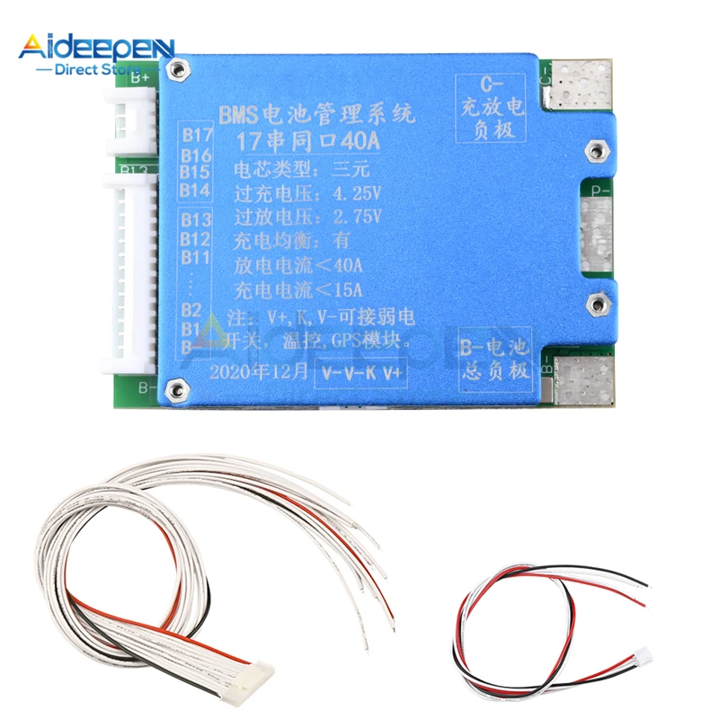 Imagem -03 - Bateria de Lítio Li-íon 13s 14s 17s 20a 40a 48v 52v Carregador 18650 Placa de Proteção Bms Pcb com Equilíbrio para Bateria de Célula Lipo