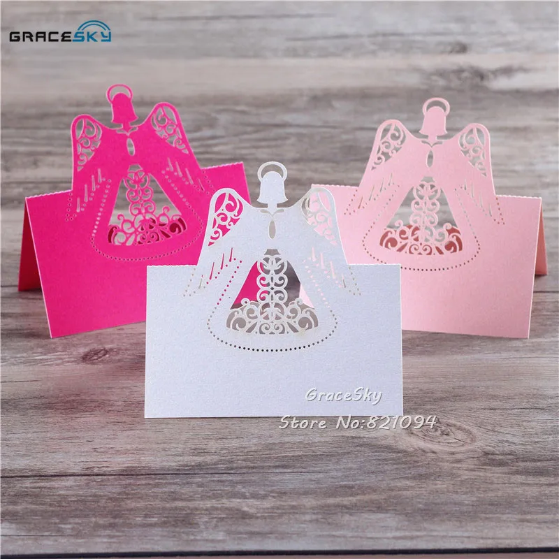 

50pcs free Shipping laser Cut Angel Design Wedding Party Invitation Name Cards Place Card Seat Invitation Table holder Card