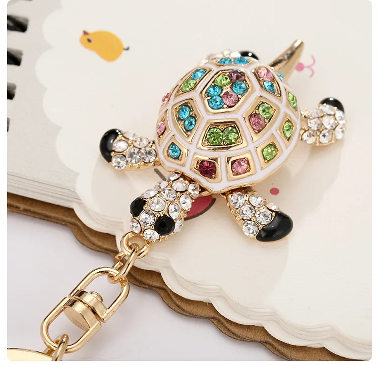 Rainbow-Turtle-Tortoise Keyrings Rhinestone-Crystal Keychains Lovely Sea-Turtles Bag Pendant Car Animal Key Chains Holder Rings