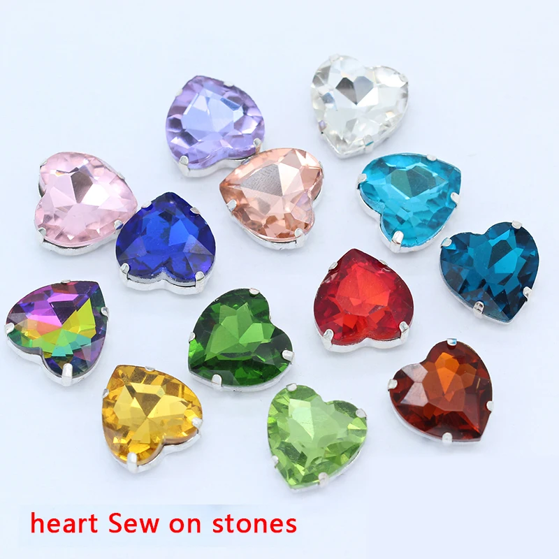 Heart crystal glass with silver claw Rhinestones shiny Heart crystal glass stones For Garment bead Decoration  Jewelry making