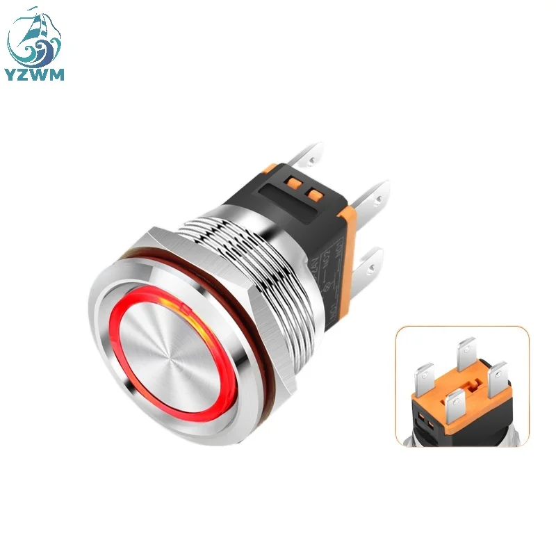 

YZWM 22mm High Current 15A Metal Button Reset Plane Start Switch 12v24v220v Circular Lamp with Symbol Circular Inching with Lamp