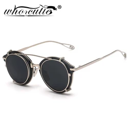 Vintage Round Steampunk Goggles Flip Up Sunglasses Men 2025 Brand Design Classic Clamshell Circle Lens Sun Glasses Shades S287