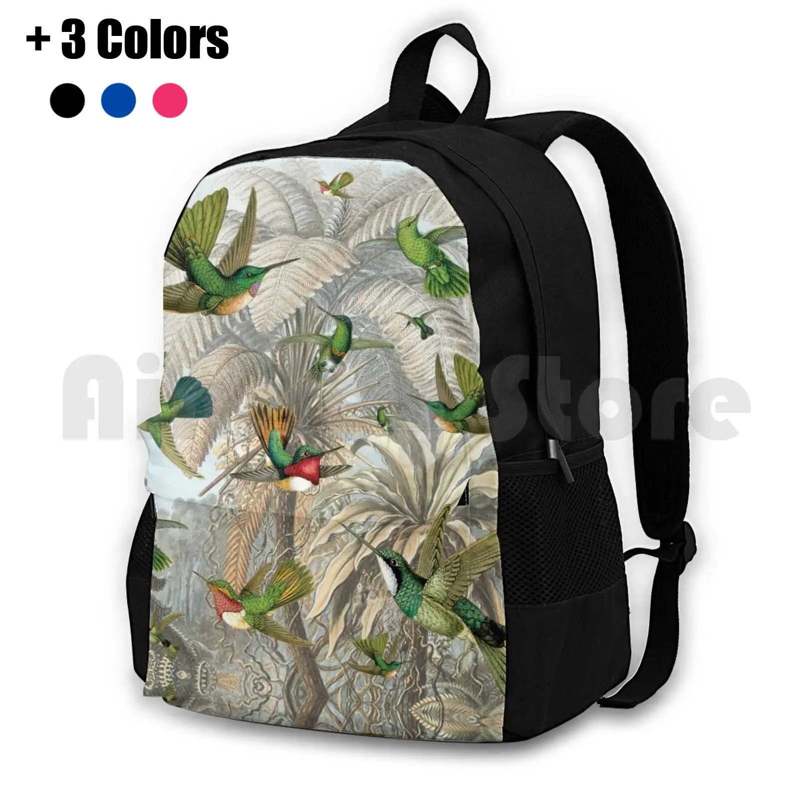 Hummingbirds Outdoor Hiking Backpack Riding Climbing Sports Bag Tropical Palmtree Palm Palm Leaves Green Emerald Green Vintage