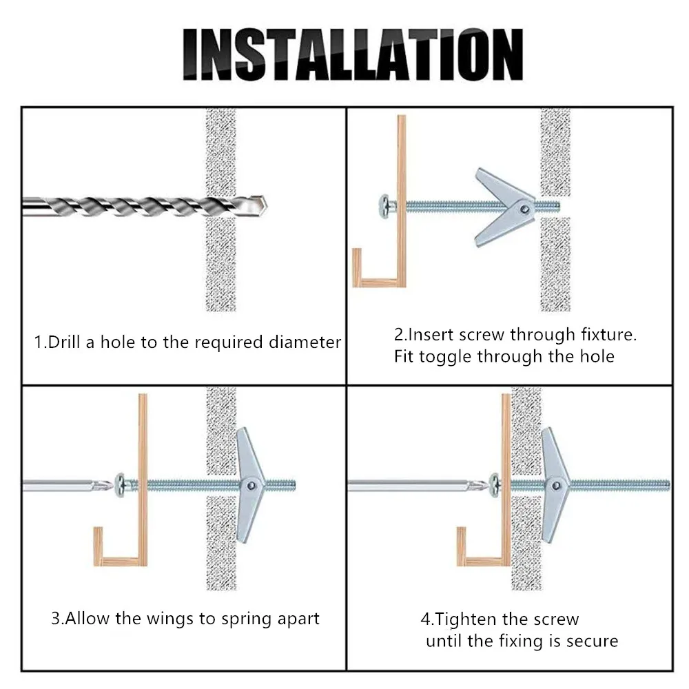 M3/4/5/6/8/10 Plasterboard Hollow Wall Cavity Wall Fixing Spring Toggle Anchor with Stainless steel countersunk screw