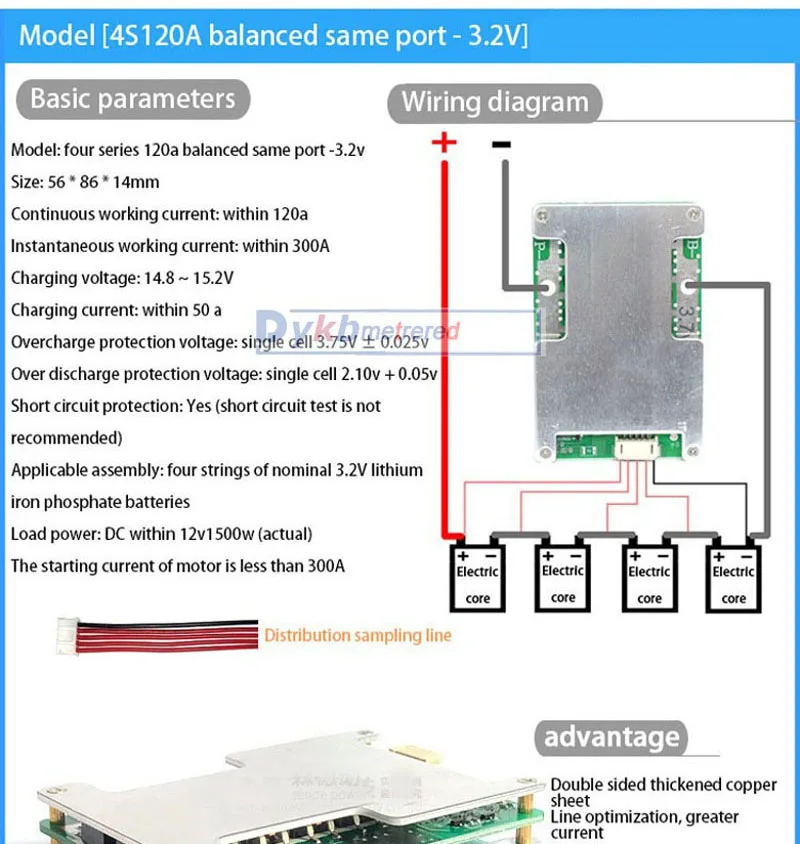 Imagem -04 - Equilíbrio da Placa da Proteção da Bateria do Lítio de Bms para o Começo do Carro Inversor do rv Li-íon Lifepo4 12.8v 3s 4s 12v 120a 150a 230a 300a