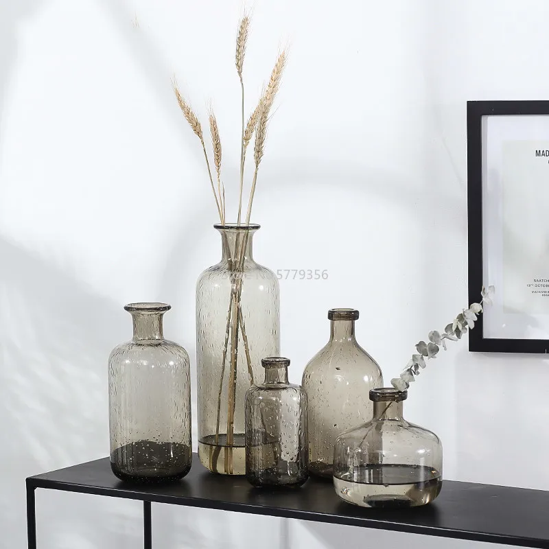 Ins Nordic Glass Transparent Smoke Gray Bubble Vase Home Living Room Table Decoration Decoration Shooting Props