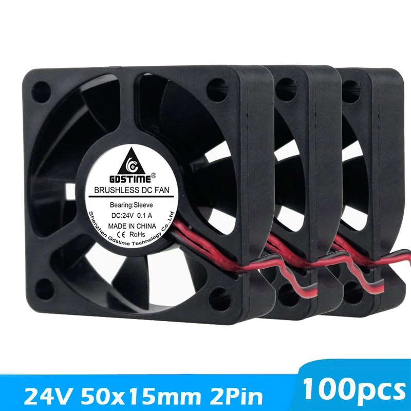 100PCS Gdstime 50mm Cooling Fan 50x50x15mm 5015 24V 2PIN 5cm PC CPU Computer Brushless Industrial Heatsink Case Cooler Fan