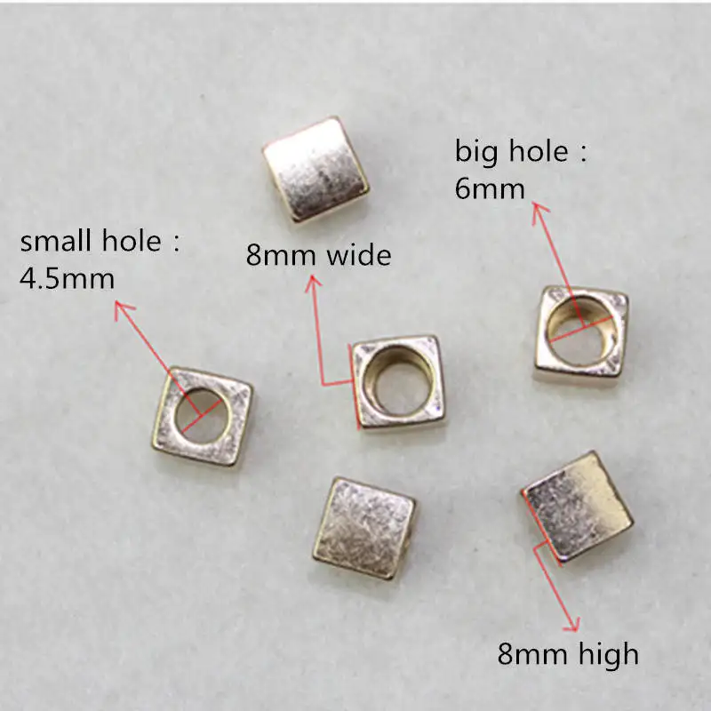 Metal Alloy Square Cord End Tip End Cap Jewelry Making Garment Hat Shoelace Accessory DIY Craft Supply Single Hole 8x8mm 20PCs