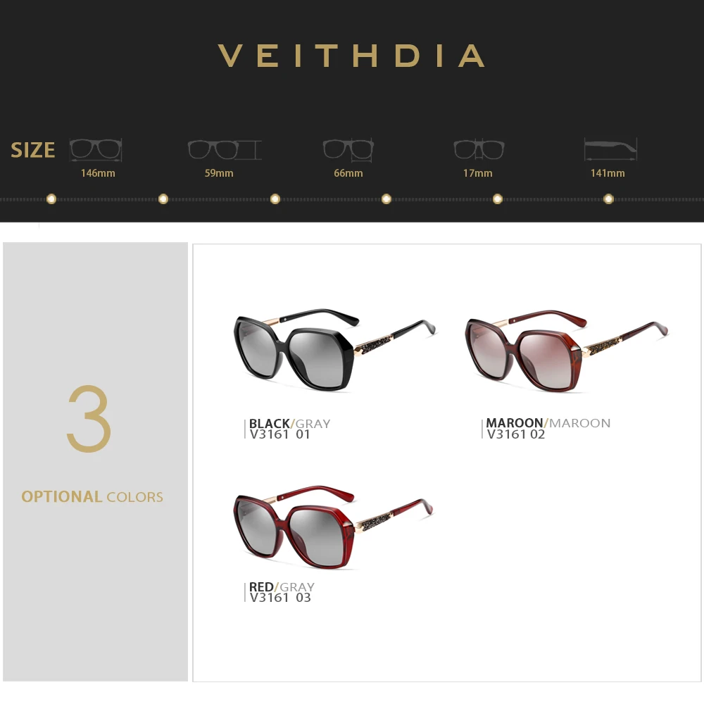 VEITHDIA TR90 Women Sunglasses Polarized Gradient Lens Luxury Ladies Fashion Brand Designer Sun Glasses Eyewear For Female 3161
