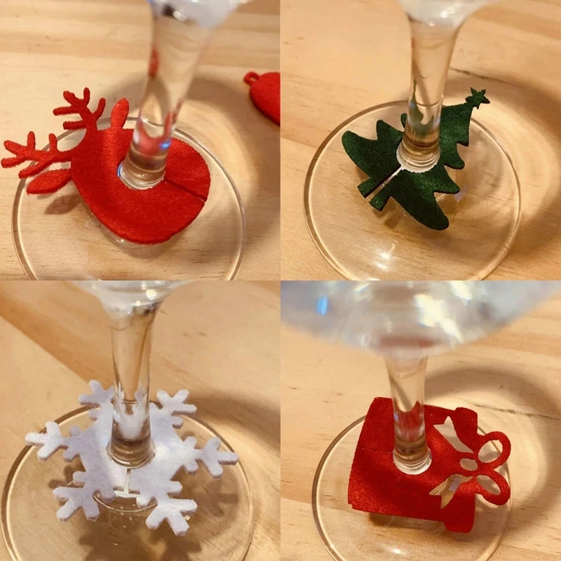 10pcs Felt Wine Cup Glass Ring Card Snowflake Xmas tree New Year Party Christmas Home Decoration Table Ornaments Navidad Noel