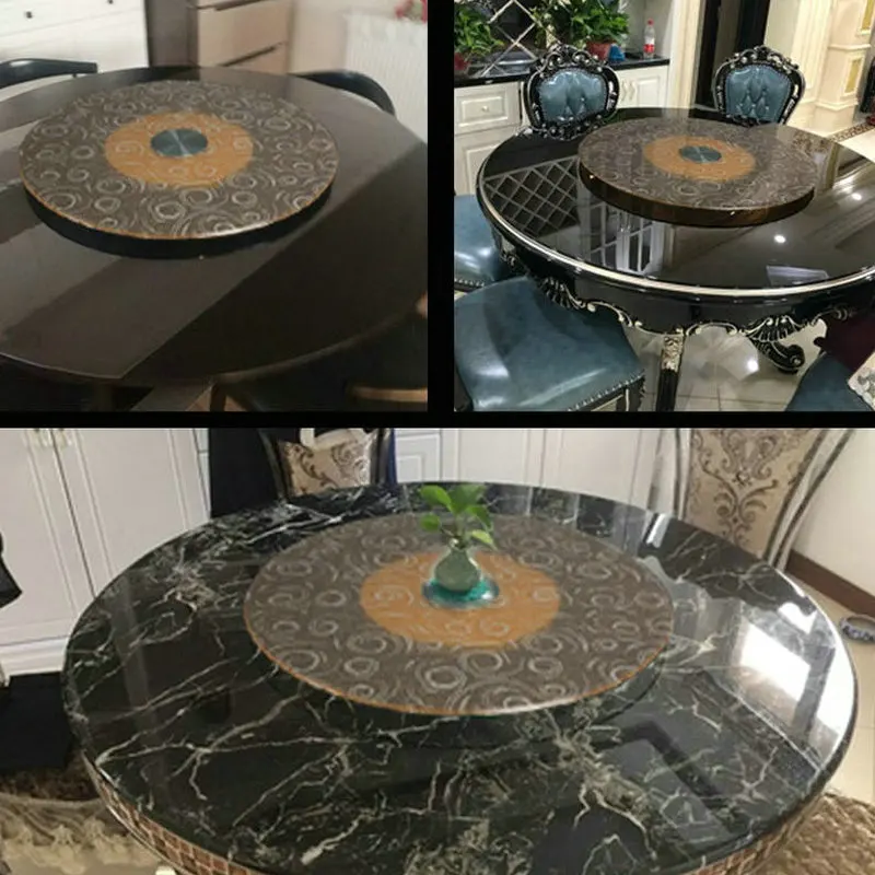 

HQ GT02 Stable and Smooth Tawny Color with Patterns Tempered Glass Dining Table Top Turntable Swivel Plate with Lazy Susan Base