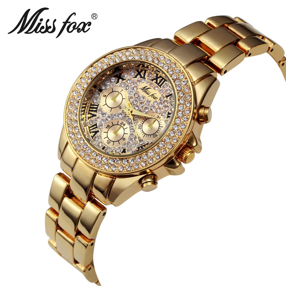 MISSFOX – montre-bracelet à Quartz pour femmes, montre de luxe avec faux chronographe et chiffres romains, en or 18K, à la mode