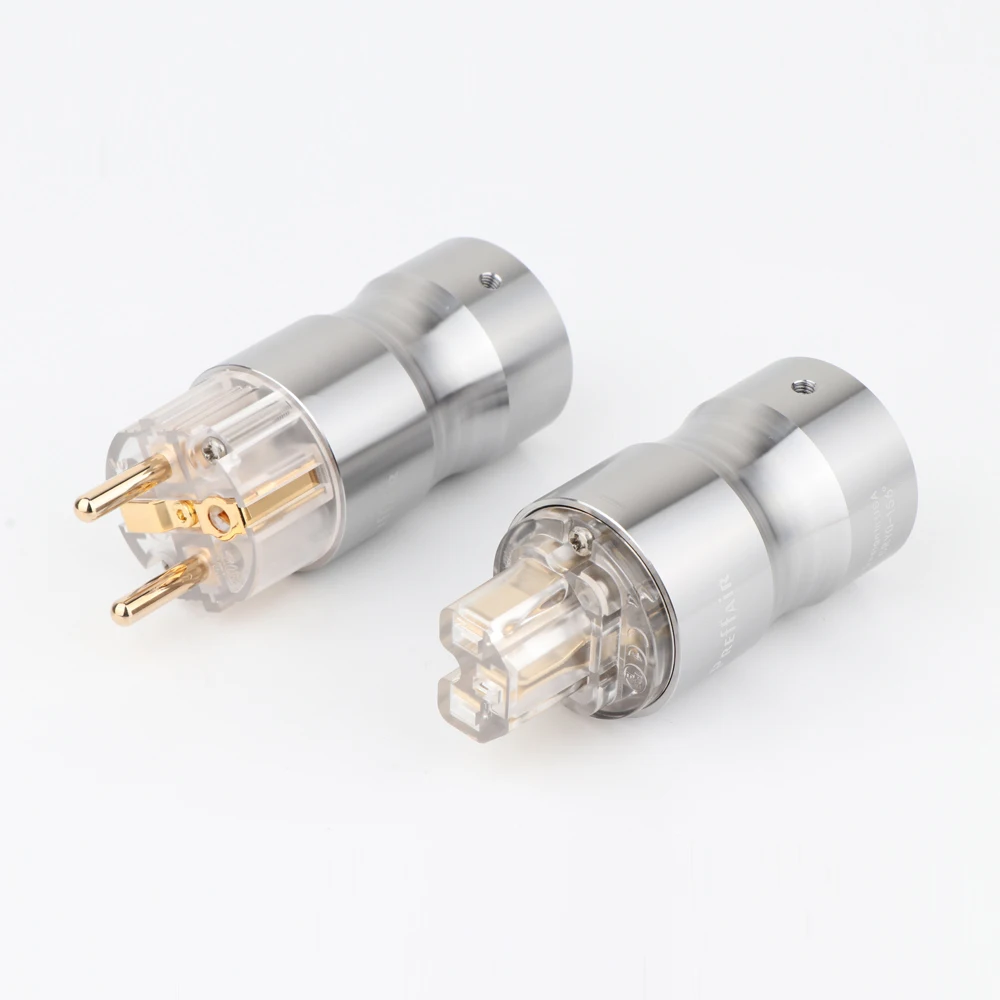 P089ETG 1 pair Preffair Hifi audio 24K Gold plated Transparent EU Schuko  power plug Audio power plug HIFI Power supply socket