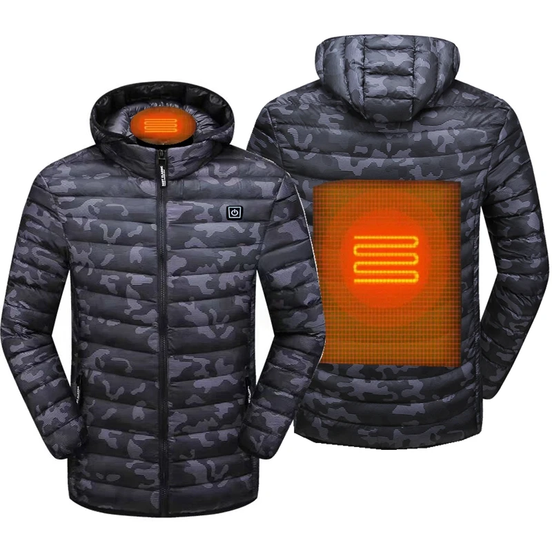 

Men Autumn Winter Electric USB Heated Camouflage Parkas Jacket Men Coat Thermal Softshell Heated Jacket Cotton Clothing Heating