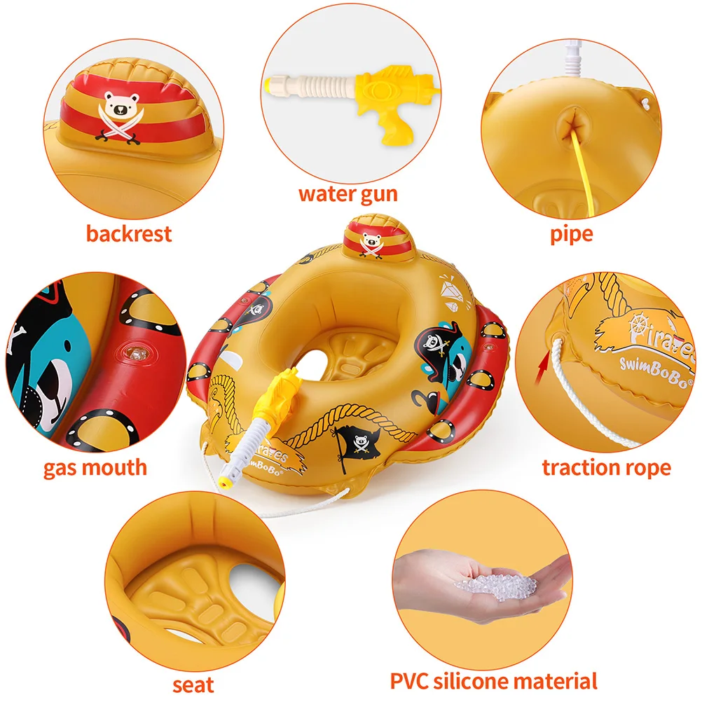 Baby Swimming Pool Float With Water Gun Accessories Swim Ring Inflatable Floating Fun Toys Swim Seat Boat For 3-6Y