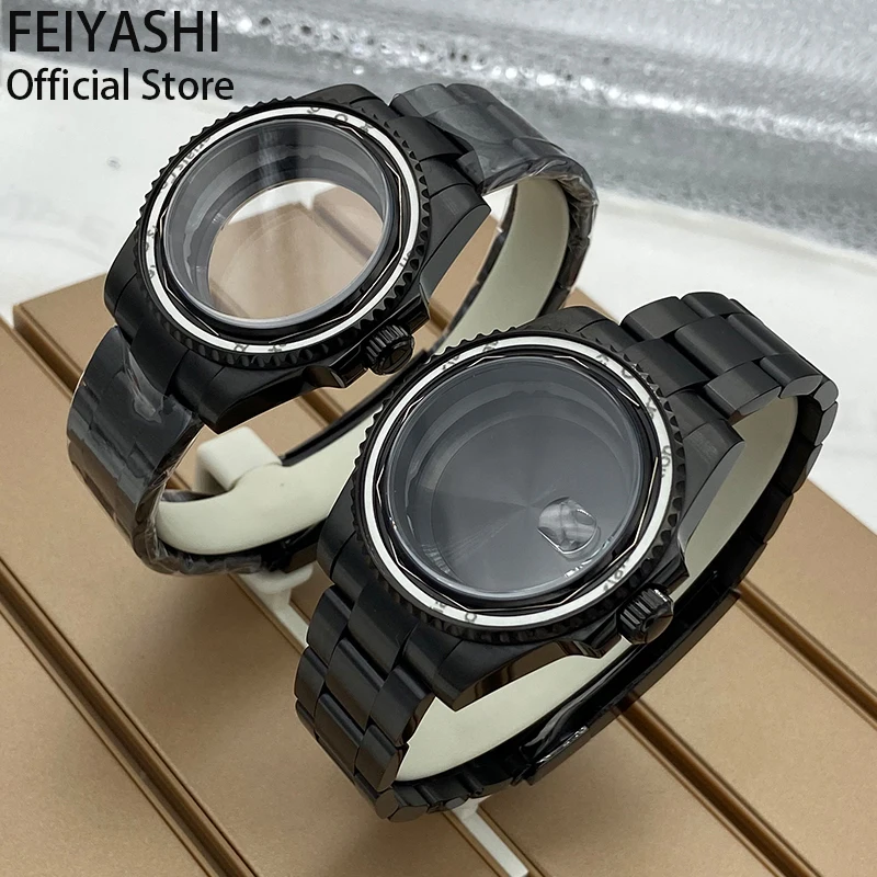 For nh34 nh35 nh36 nh38 28.5mm Dial Movement Men's Watches Stainless Steel Black Cases Watchband Strap Bracelet Sapphire Glass