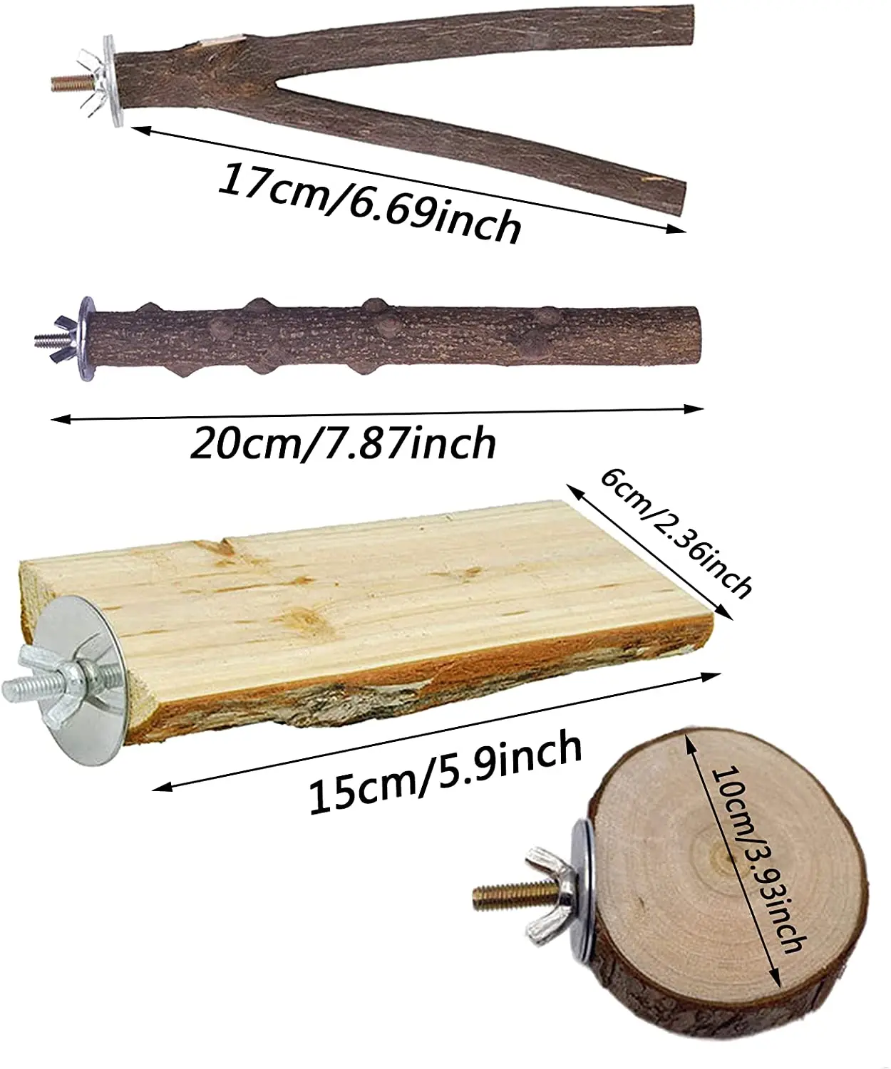 Set di 4 supporti per pesce persico per uccelli, supporto per pappagallo in legno naturale piattaforma per pesce persico appesa accessori per gabbia per uccelli persico Multi ramo