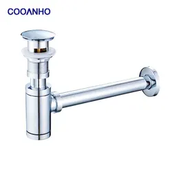 COOANHO Brass Modern Round Bottle P trap 1 1/4, Sink Drain Pipe P trap Kit Antique with Pop up Drain