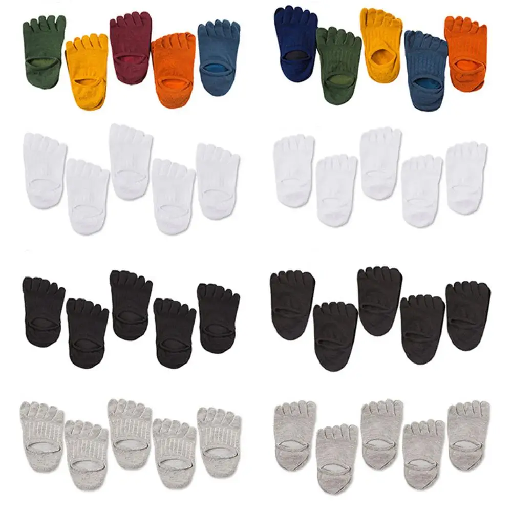 10 Pairs Men's Invisible Five Finger Socks Summer Anti-Slip Slipper Sock sweat-absorbing Solid Colorful Cotton No Show Toe Socks