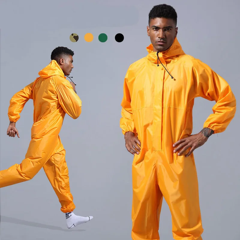 Waterproof One-Piece Overalls With Hood Oil-Resistant Work Safety Clothing Coverall For Sparying Painting Factory Clothes