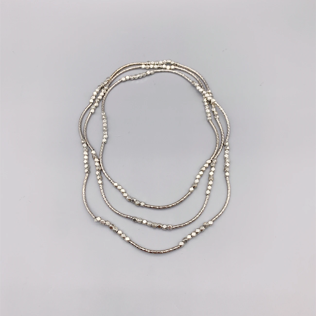 FoLisaUnique 4mm Silver Square Beads Stretchy Necklace Stainless Steel Bars Bracelet Trendy Jewelry