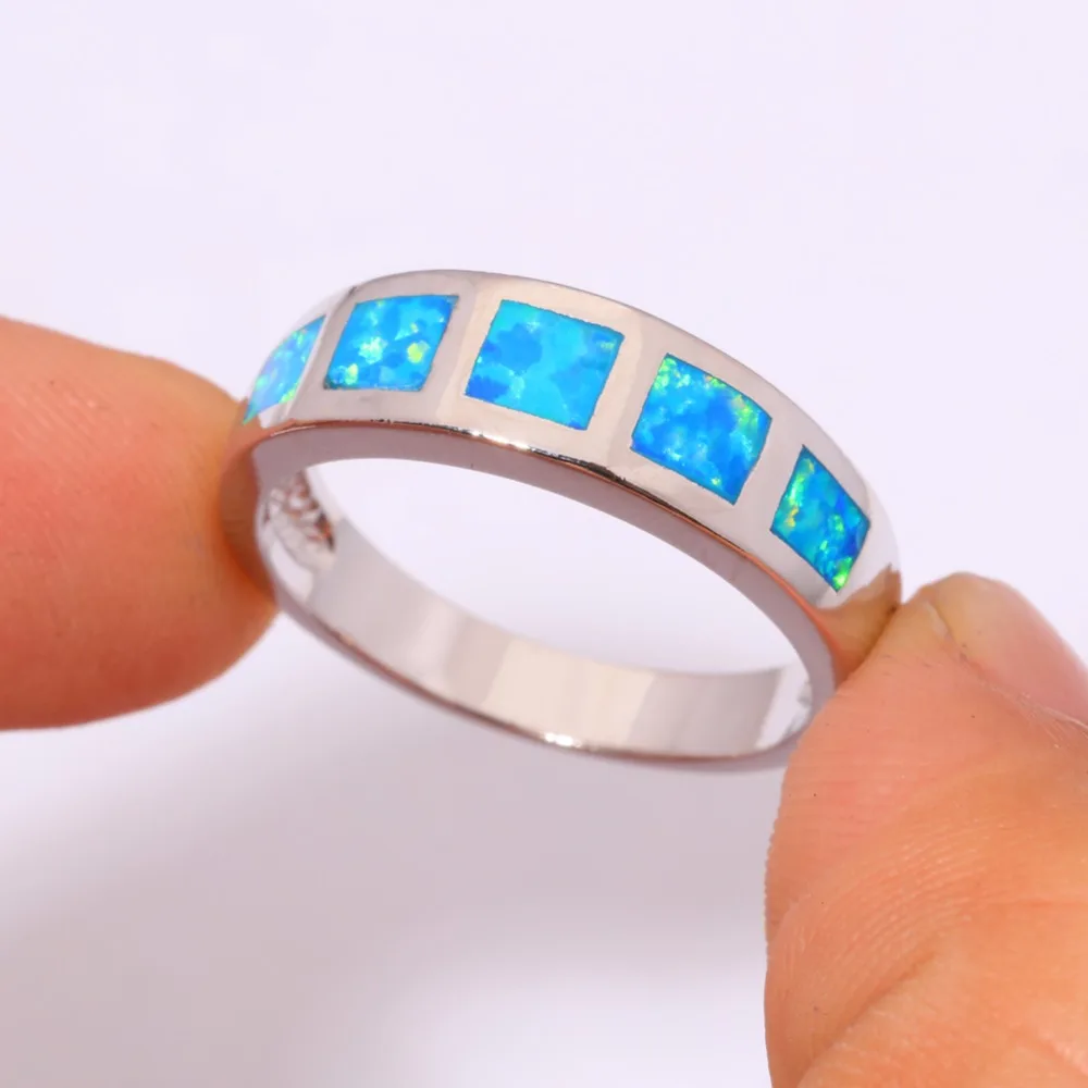 CiNily Created Blue Fire Opal Silver Plated Wholesale Hot Sell Fashion Jewelry for Women Gift Ring Size 6 7 8 9 10 OJ8159