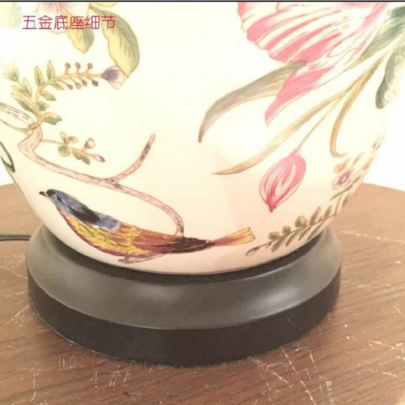 Coral Flower and Bird Ceramic Table Lamp Hand-Painted Ceramic Table Lamp Crack Glaze Living Room Table Lamp