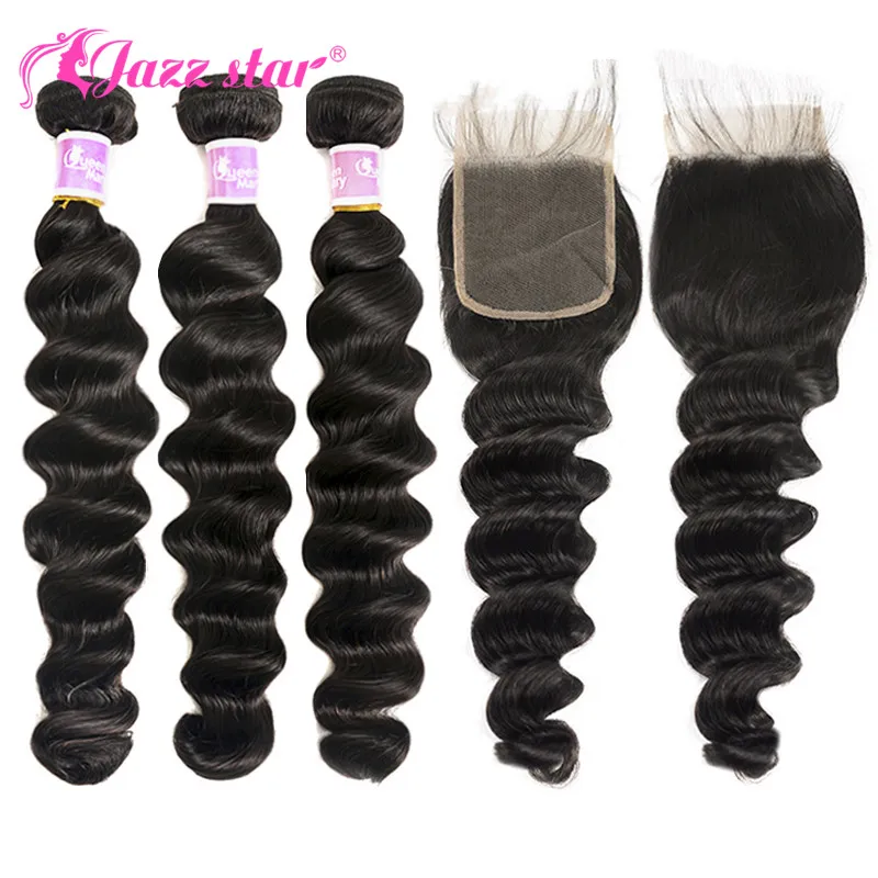 

Loose Deep Curls Bundles with Closure Brazilian Hair Weave Bundles with Closure Jazz Star helix wave Non-Remy 100% Human Hair