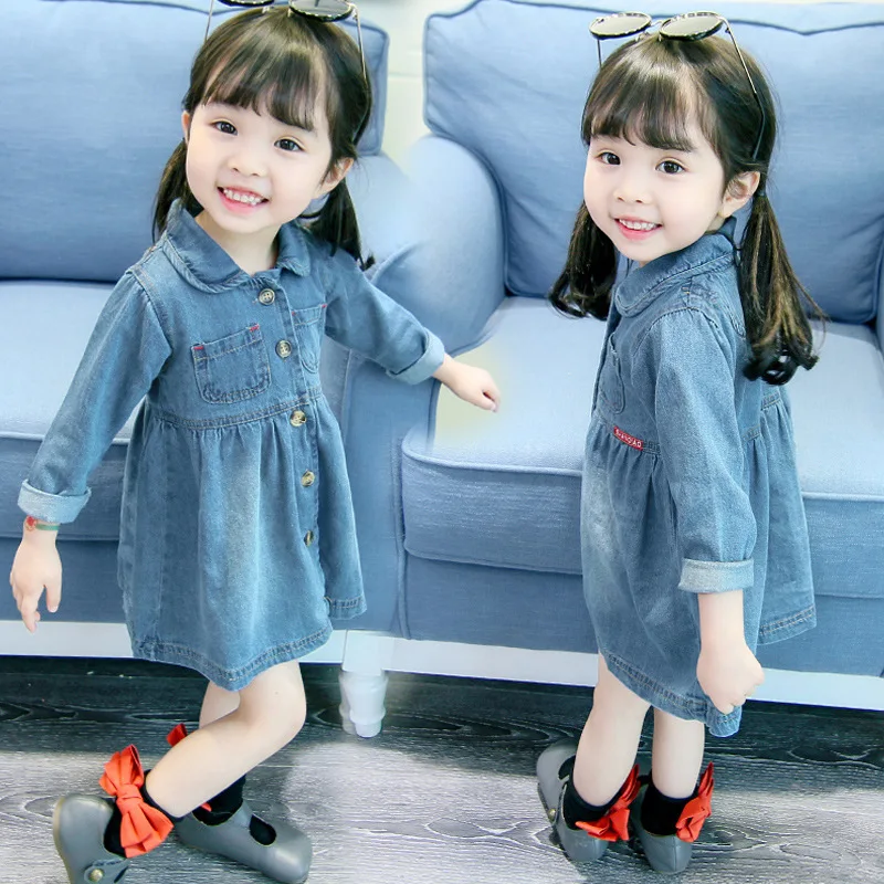 

New Blue Jean Spring Summer Girls Dress Kids Teenagers Children Clothes Outwear Special Occasion Long Sleeve High Quality