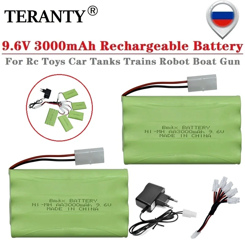 9.6v 3000mah NiMH Battery + Charger For Rc toys Car Tank Truck Train Robot Boat Gun AA 9.6v Ni-MH Rechargeable Battery Pack