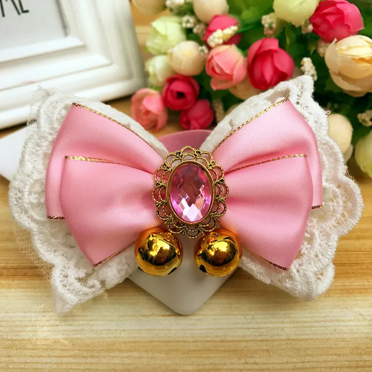 Cat Necklace Princess Bow Tie Dog Collar Sweet Pet Scarf with Bell Puppy Neck Strap Yorkie Chihuahua Pug Cute Kitty Accessories